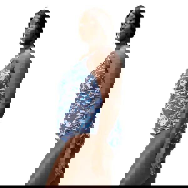 Plus size Speedo shaping printed V neck swimsuit in blue white camo