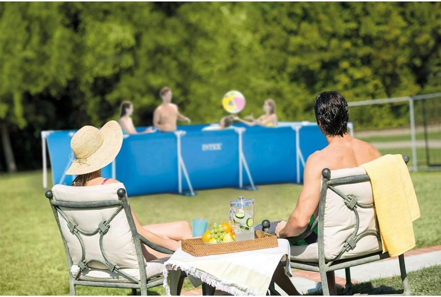 Intex Rectangular Metal Frame Pool 300 X200 X75 CM With Cover and Ground Cloth