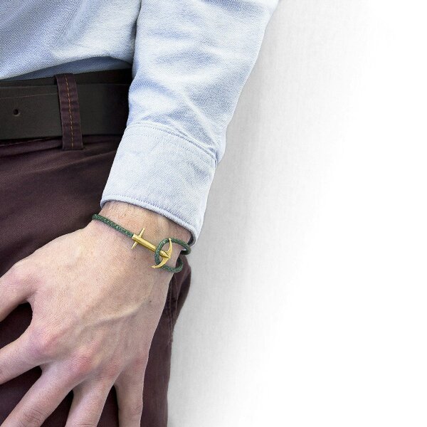 Anchor & Crew Racing Green Admiral Anchor 9ct Yellow Gold and Stingray Leather Bracelet