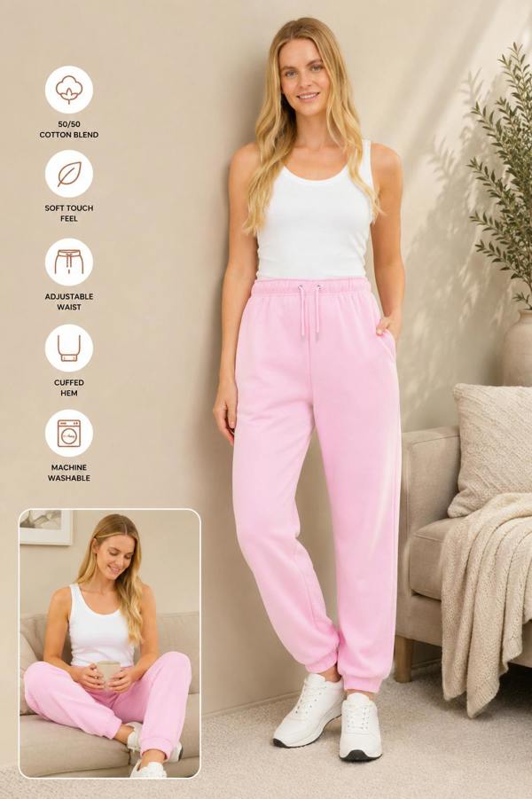 Smart Living Basic Womens Cuffed Hem Jogger - Pink