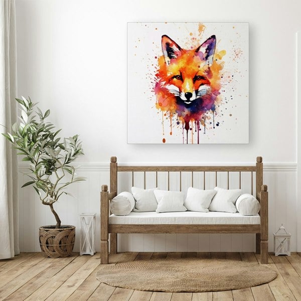 Warren Reed Watercolour Splashart Fox Face Canvas