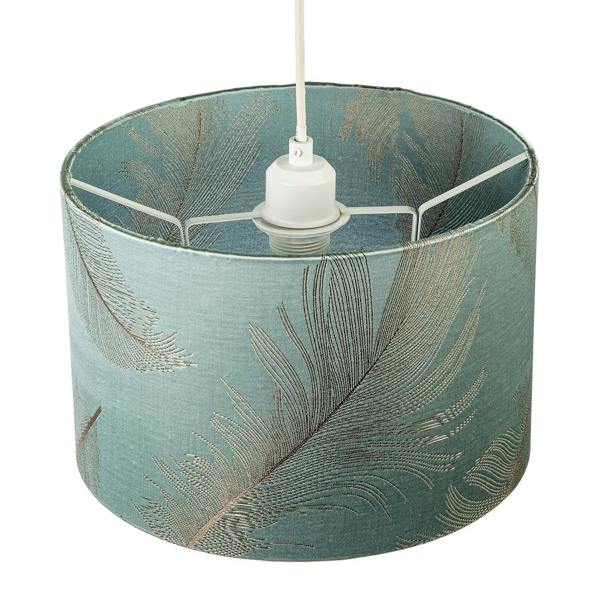 Dusty Duck Egg Cotton Jacquard Lamp Shade with Gold Foil Fern Design Image 3