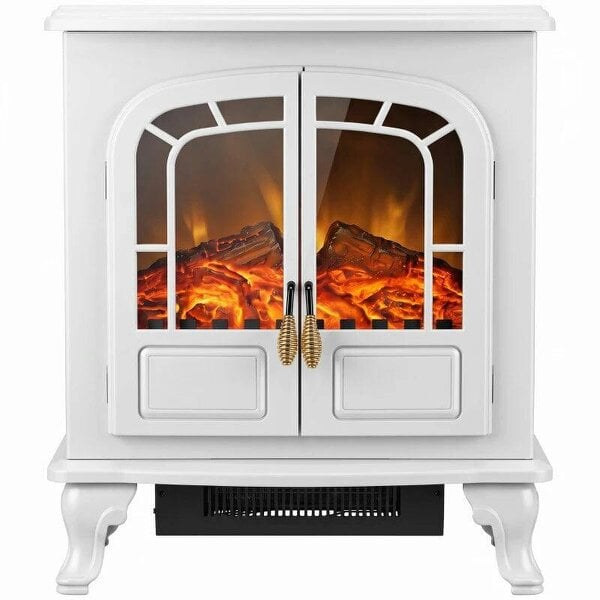 Freestanding Electric Fireplace Stove Heater with LED Fire Flame Effect White
