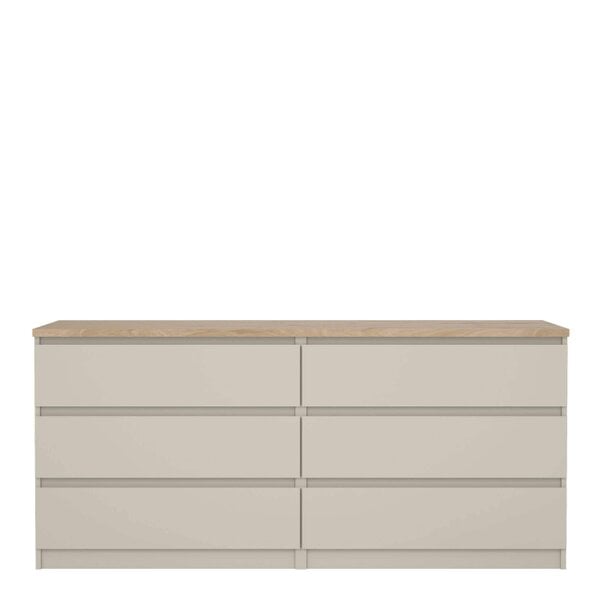Wyld Haus Budapest Cream and Natural Oak Effect Wide Chest 6 Drawers