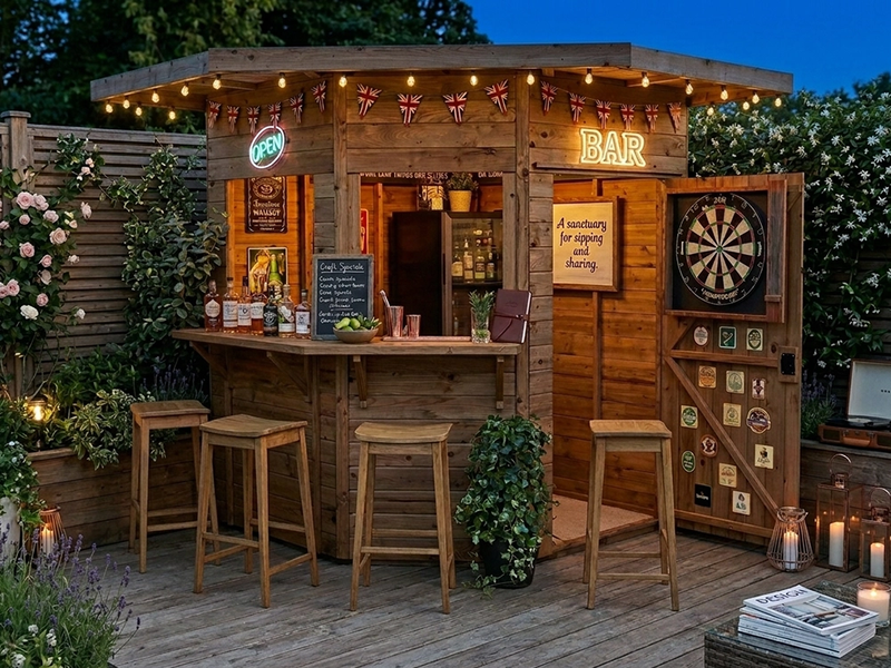 Dunster House Outdoor Bar Shed 2.4m x 2.4m Pressure Treated The Corner Hangover Garden Bar III
