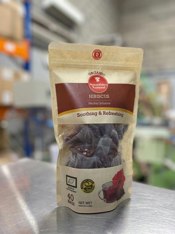 smartbies Organic Hibiscus Flowers Herbal Infusion Tea, 40 Biodegradable Tea bags