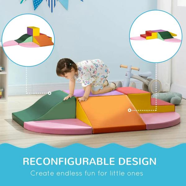 Soft foam crawl-through set with green ramp, orange block, and pink seat pad