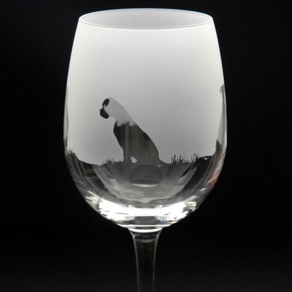 Glyptic Glass Art Boxer Dog Crystal Wine Glass - Hand Etched/Engraved Gift
