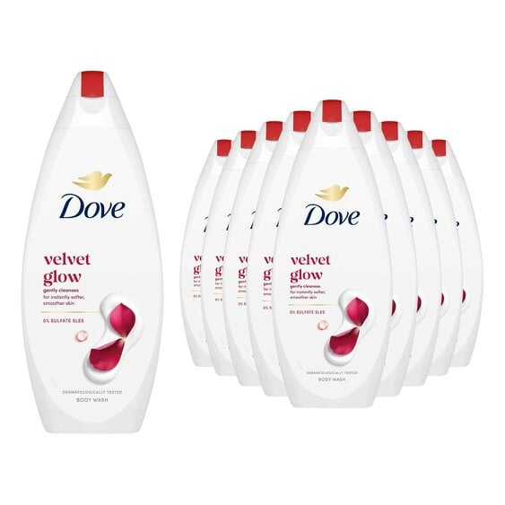Dove Velvet Glow Body Wash 10 Pack, 0% Sulfate SLES Shower Gel, 225ml