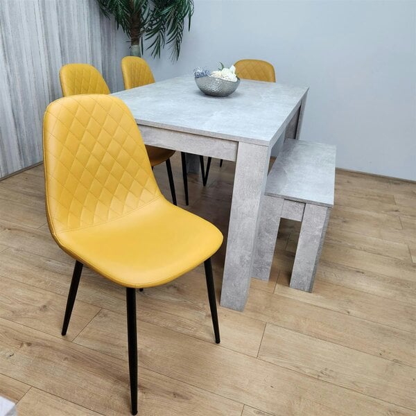Kosy Koala Wooden Rectangle Dining Table Sets with Set of 4 Chairs, Grey and Mustard