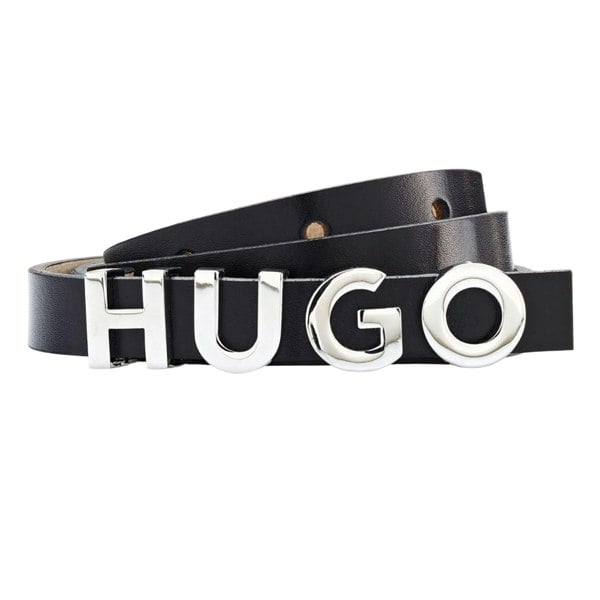 Hugo Womens/Ladies Zula Metal Logo Cow Leather Belt - Black/Black