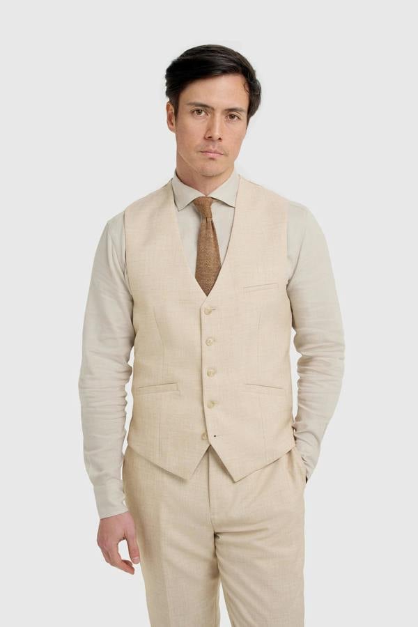 House of Cavani Malibu - Men's Beige Textured Waistcoat