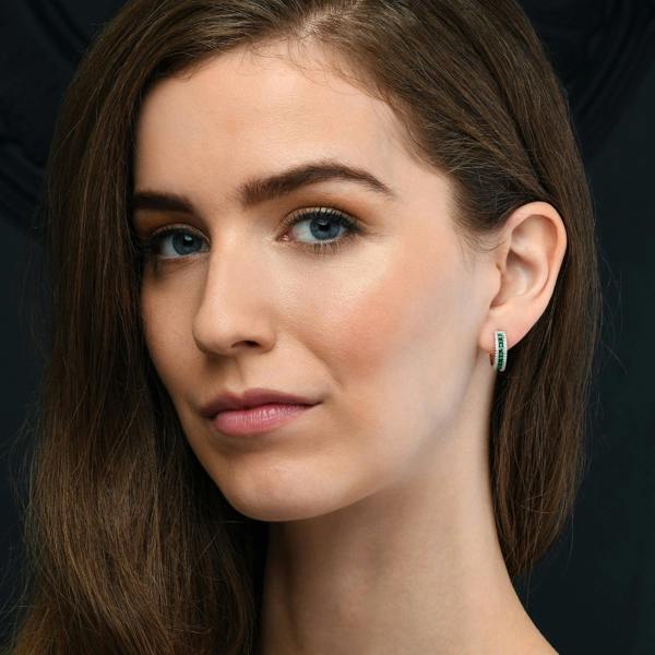 namana 925 Sterling Silver Half Hoop Earrings with Green and White Cubic Zirconia Stones
