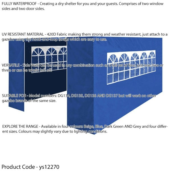 Side Walls Door & Windows for 3x4.5m Pop-Up Gazebo - BLUE - Garden Party Tent - LoopsDirect