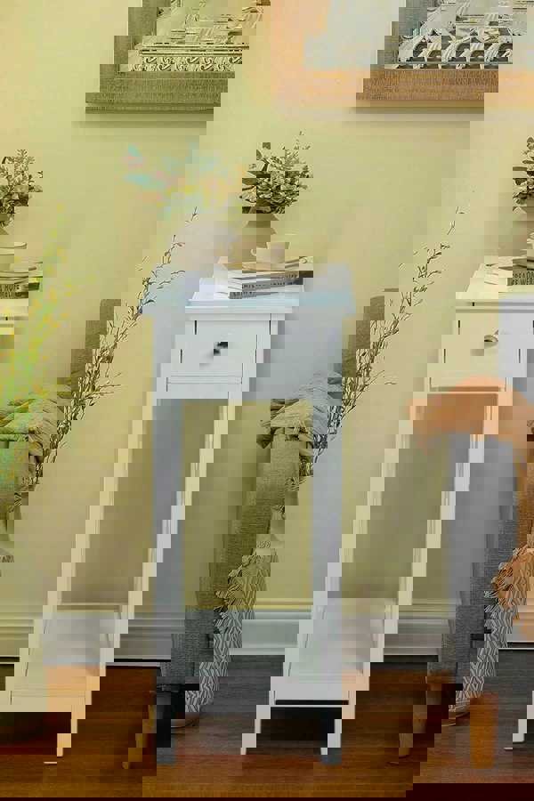 Living and Home One Drawer Wooden Slim Side Table Nightstanding Bed Sofa Side Storage Drawer with Shelf