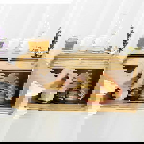 Living and Home Wooden Roll Top Bread Bin Box Food Storage Box