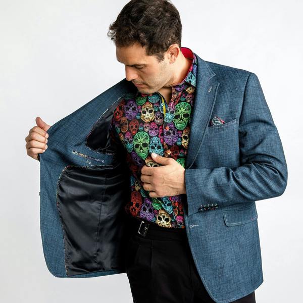 WASHED DENIM EFFECT SPORTS BLAZER - Premium Men's Patterned Shirt by Claudio Lugli | Bold Design, Tailored Fit, Best Printed Shirts