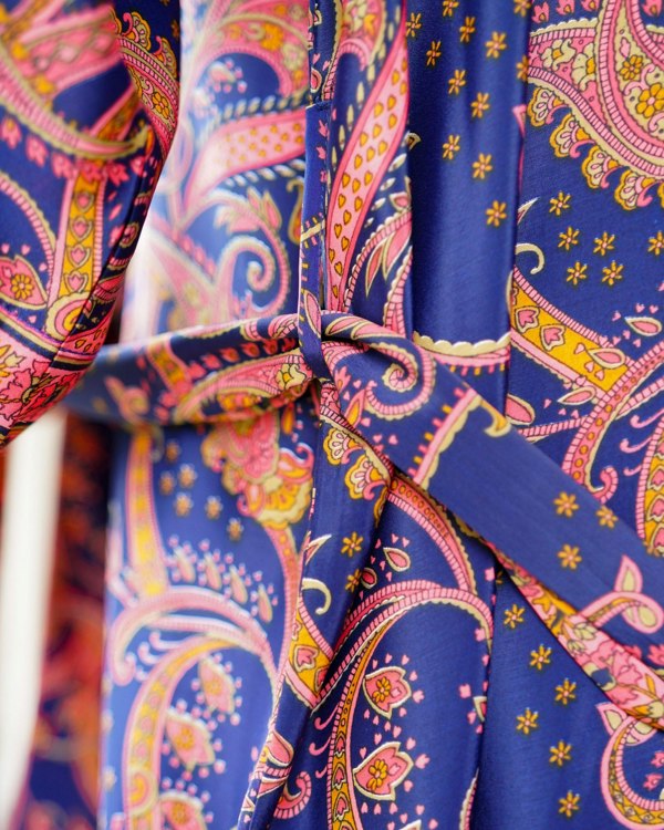 Antonia York Pink & Navy Blue Kimono | Emily Lightweight Silky Paisley Robe