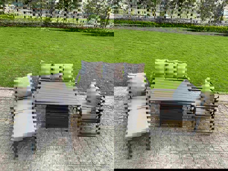 Fimous 6 Seater Aluminium Garden Furniture Set with Adjustable Rising Dining Table, 2 Chairs, Footstool - Dark Grey