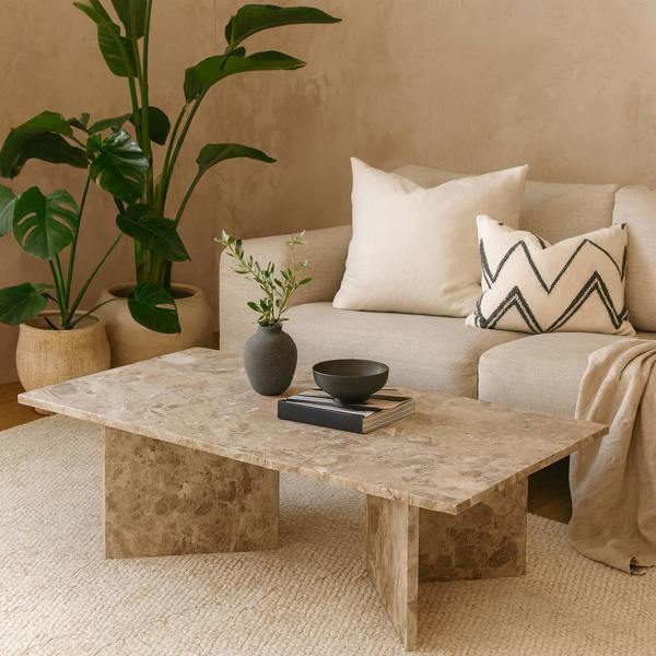 Wyld Haus Singapore Latte Brown Marble Rectangular Coffee Table