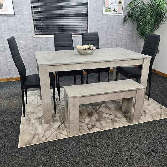 Kosy Koala Modern Grey Dining Table Set with 4 Black Chairs And 1 Bench ? Dining Room Furniture