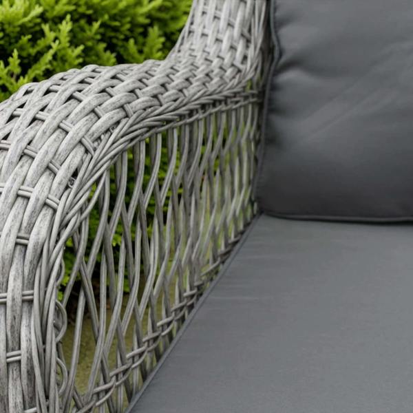 The Garden Marketplace York Rattan Weave Duo Set – 2 Swivel Rocking Chairs & Side Table with Grey Cushions