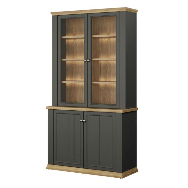 Furniture To Go Pontypool 4 Door Display Cabinet in Grey and Mauvella Oak