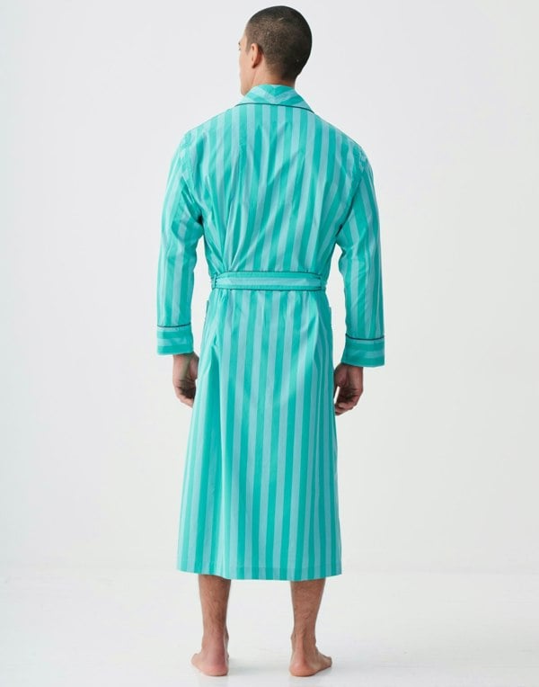 British Boxers Men's Crisp Cotton Dressing Gown – New York Turquoise Stripe