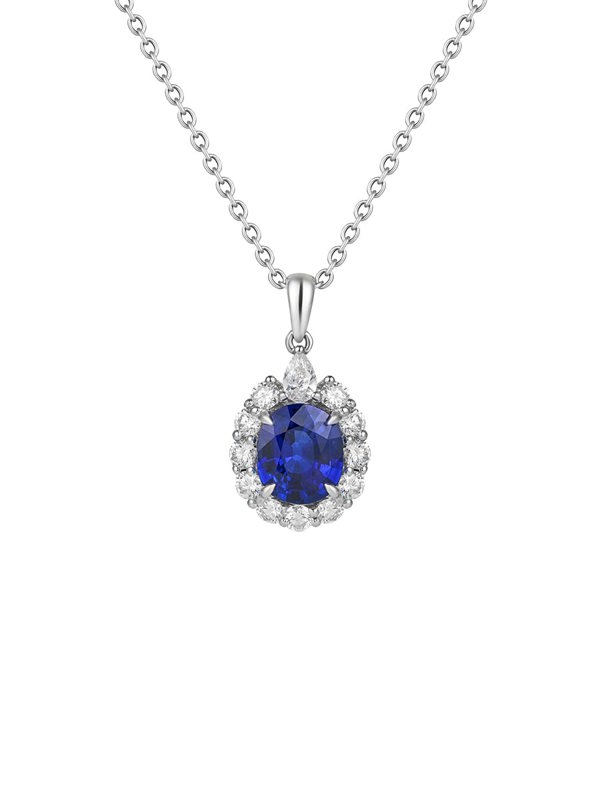 Gemdaia Royal Blue Sapphire & Diamond Pendant