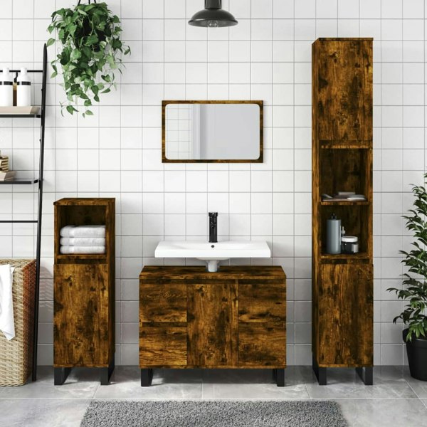 Berkfield Bathroom Cabinet Smoked Oak 30x30x100 cm Engineered Wood
