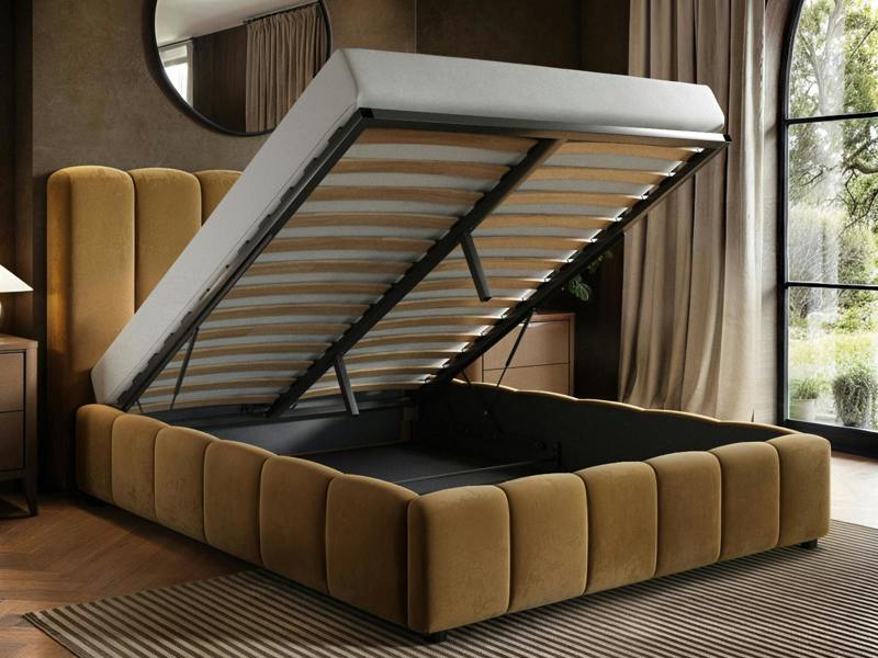 SOLACE+CO Emilie Ribbed Ottoman Bed Mocha Velvet