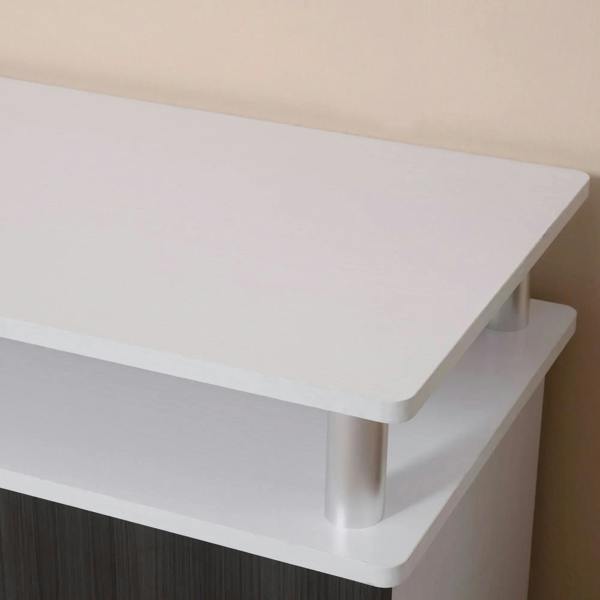 White cabinet top edge with rounded corner and thick tabletop