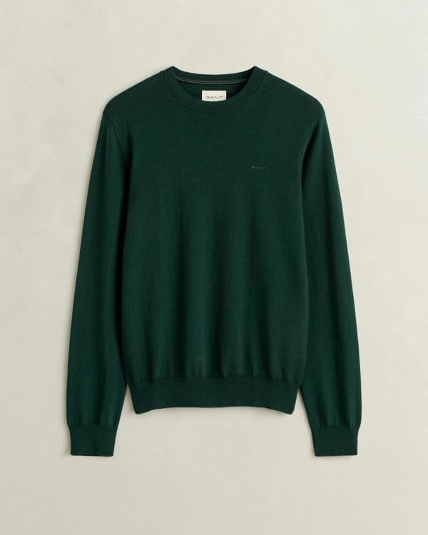 GANT Mens Cotton Wool Crew Neck Sweater - 374 Tartan Green