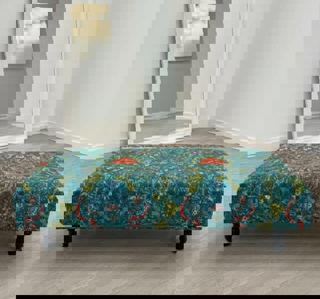 ISTOOLS Green Printed Fabric Multicolour Footstool Bench – Stylish, Comfortable & Multi-purpose