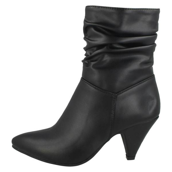 Spot On Ladies Spot On Mid Heel Rouched Ankle Boots F50897