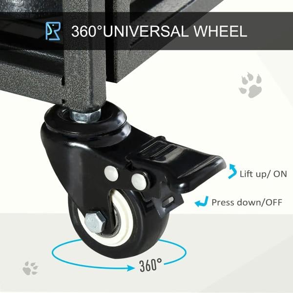 360° universal locking wheel for dark grey metal dog kennel base
