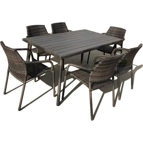 Furniture One Outdoor Rattan Wicker Garden Furniture Dining Set with Stackable Rattan Chairs, Weatherproof Wicker Rattan Furniture Set