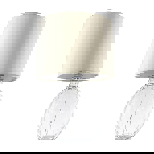 Contemporary Clear Ribbed Glass Table Lamp with Velvet Fabric Shade Image 4