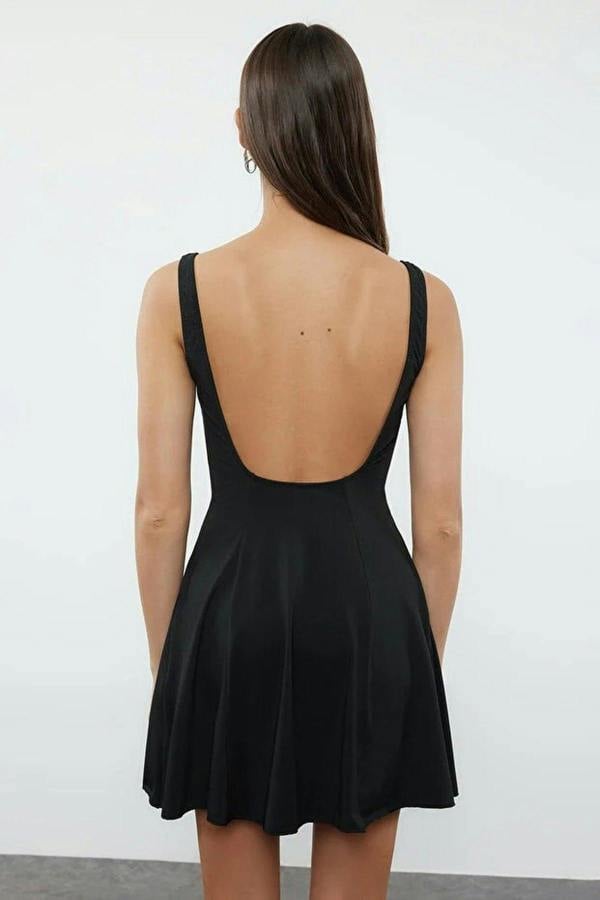 WOVCOR Plain Square Neck Covered Basic Skirt Swimsuit