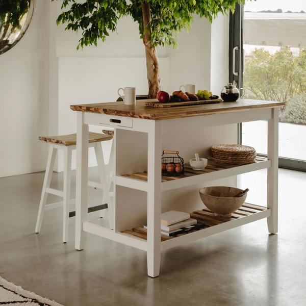 Florence Breakfast Bar Kitchen Island with Shelves