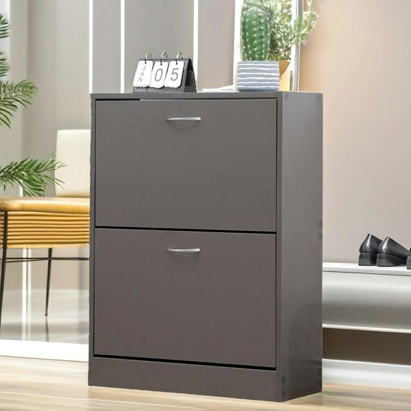 Rafaelo Mobilia 2 Drawer Shoe Storage Cabinet Grey