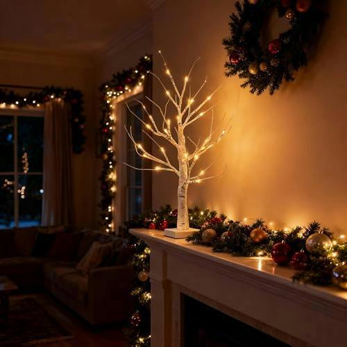 60cm White Twig Christmas Tree with Warm White LEDs, USB or Battery Powered Tabletop Decoration image 8