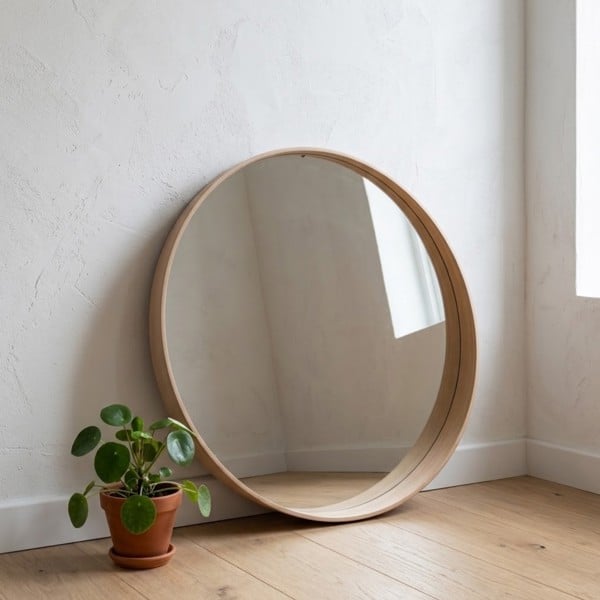 Garden Greatness Natural Wooden Frame Round Mirror