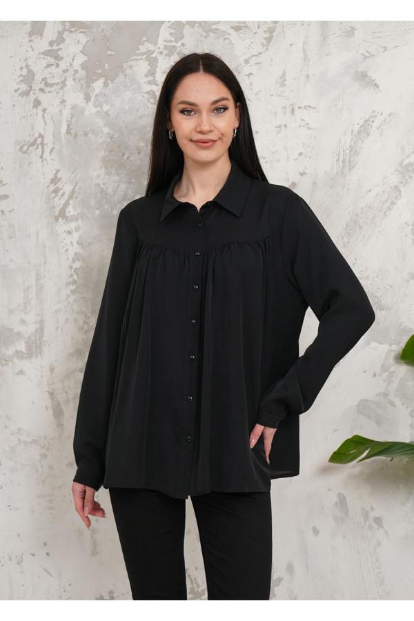 Hoxton Gal Relaxed Fit Long Sleeves Shirt in Black