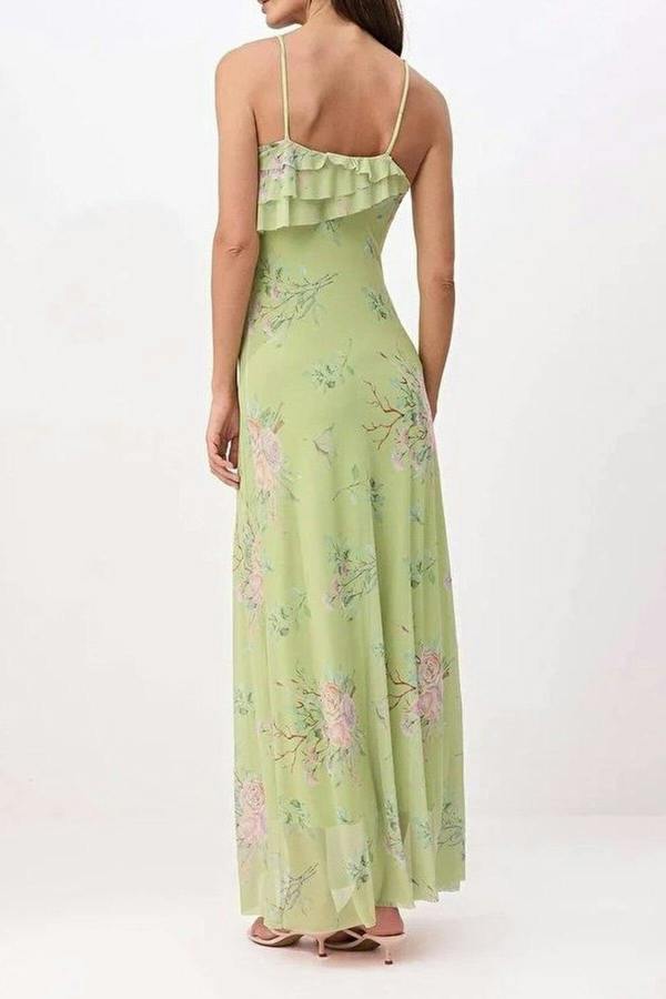 WOVCOR Floral A-line Ruffled Maxi Knit Dress