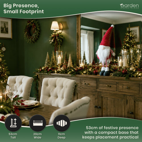 Large Standing Groovikert Christmas Gonk Figure in Red, Soft Freestanding Festive Decoration, 53cm Tall, Polyester