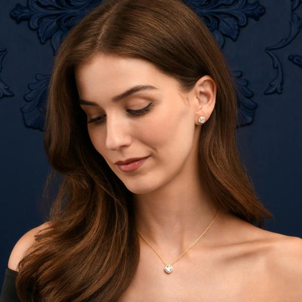 namana Gold Plated Sterling Silver Cubic Zirconia Cushion Halo Pendant Necklace