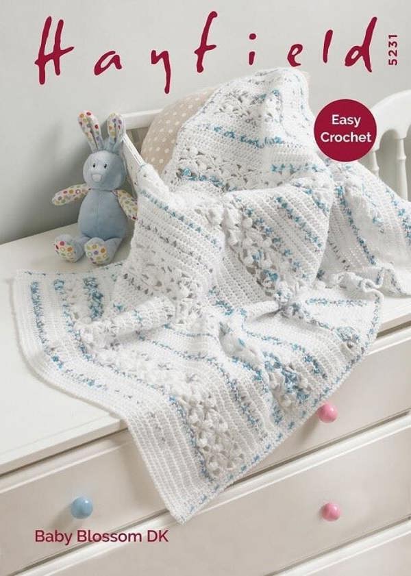 Hayfield Baby Blossom DK Crochet Pattern 5231, Blankets for Baby, One Size - Easy