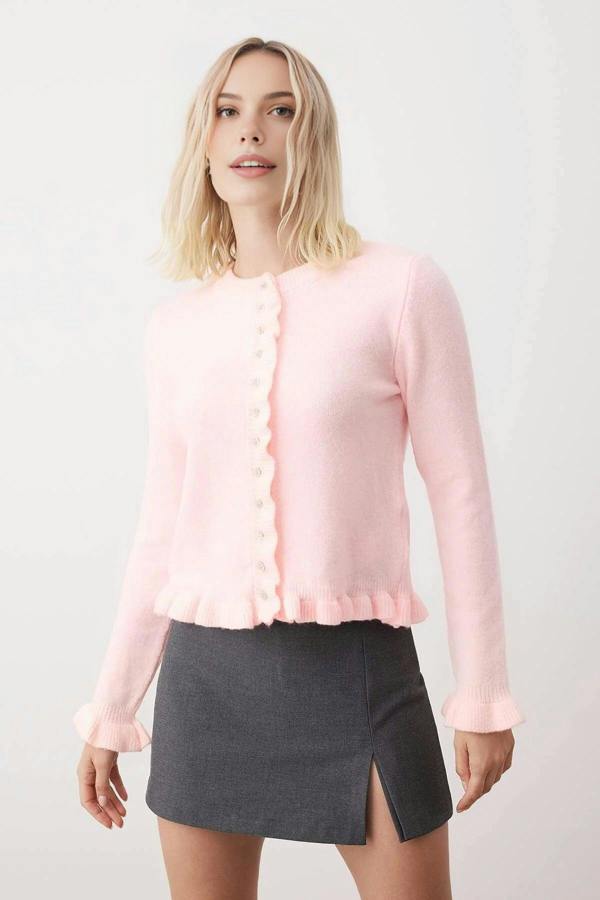 WOVCOR Soft Textured Knit Cardigan with Button Details
