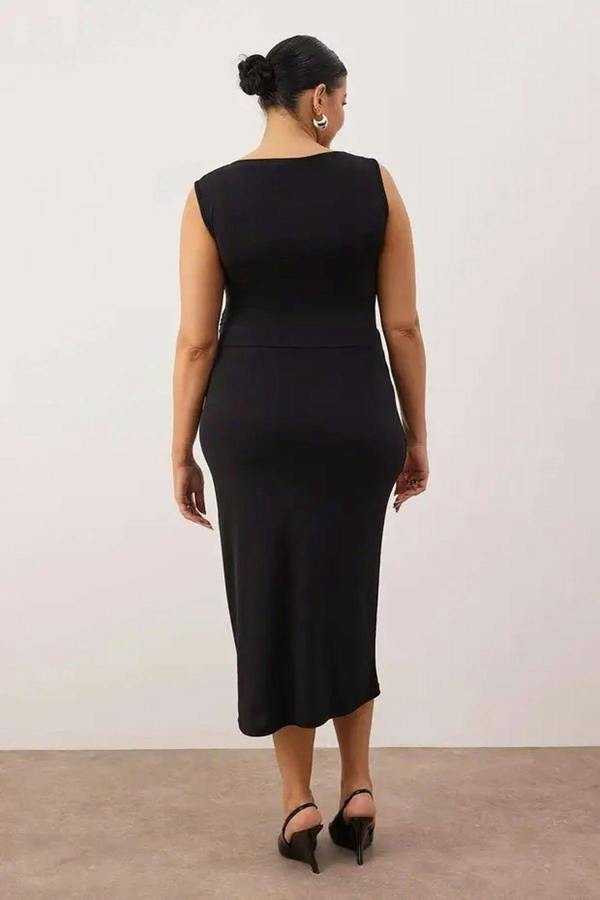 WOVCOR Bodycon Midi Accessory Detail Knitted Plus Size Dress
